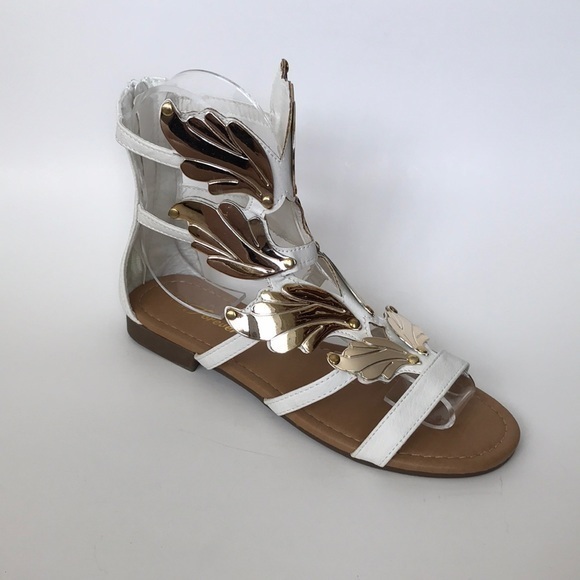 Forever New Shoes - Forever New White Faux leather Gladiator Sandals with Gold Angel wings 7M